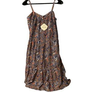 Knox Rose Women's Dress L Purple Sleeveless Tiered Floral Print Midi Plus New